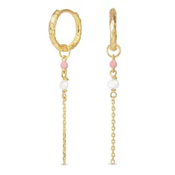 13,5  mm pitkät pinkki rengas  kullattua hopeaa