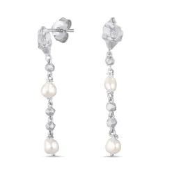 pitkät helmi korvarenkaat  hopea - Lumé Etched