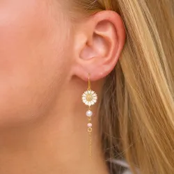 päivänkakkara pinkki ketjukorvakorut  kullattu hopea