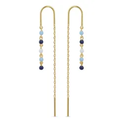 pitkät sininen emalji ketjukorvakorut  kullattua hopeaa