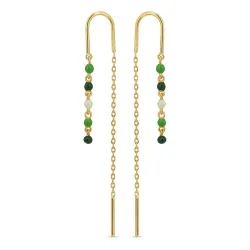 pitkät vihreä emalji ketjukorvakorut  kullattua hopeaa