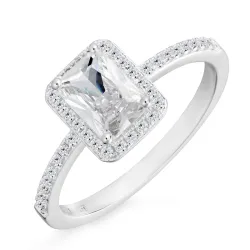 neliskulmainen zirkoni sormus hopea