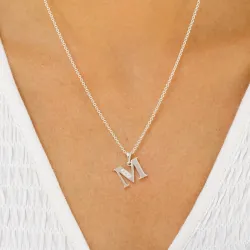 m-kirjain zirkoni riipus  hopeaa - My Letter