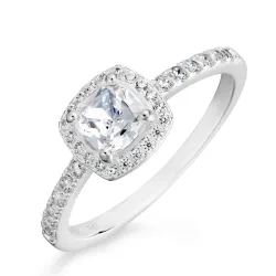 neliskulmainen zirkoni sormus hopea