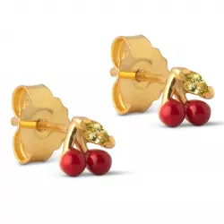 Enamel cherry korvarenkaat  kullattua hopeaa punainen emalji