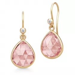 Julie Sandlau pisaranmuotoinen vaaleanpunaista kristalli korvarenkaat  kullattua hopeaa vaaleanpunainen kristalli valkoinen zirkoni